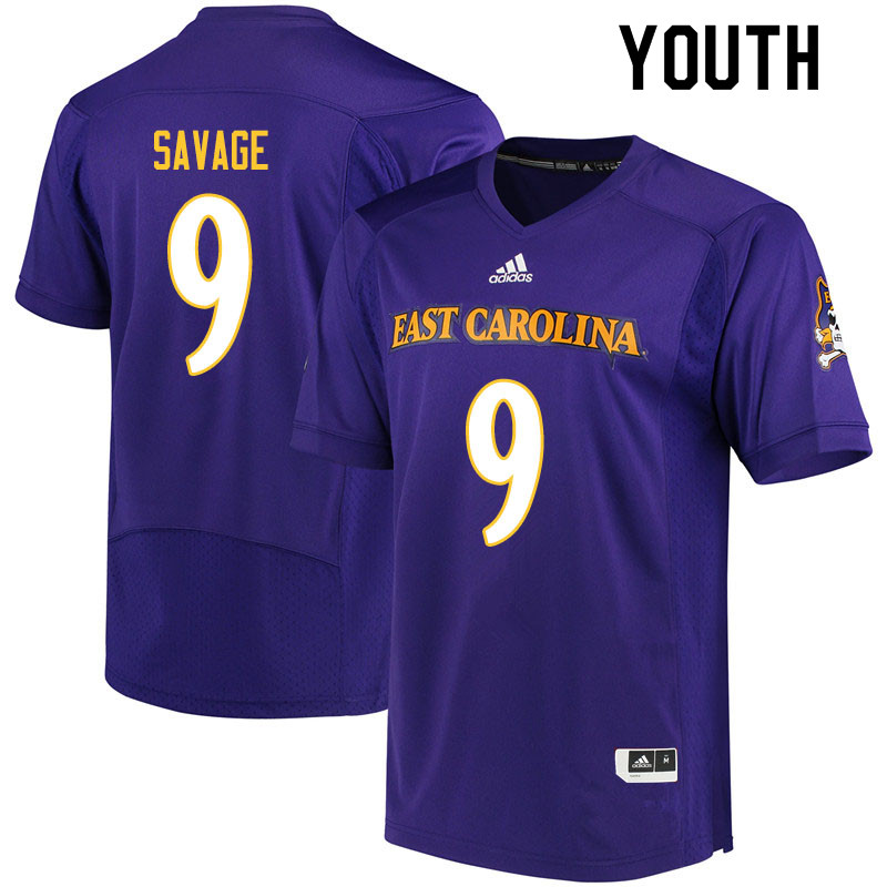 Youth #9 Tyler Savage ECU Pirates College Football Jerseys Sale-Purple